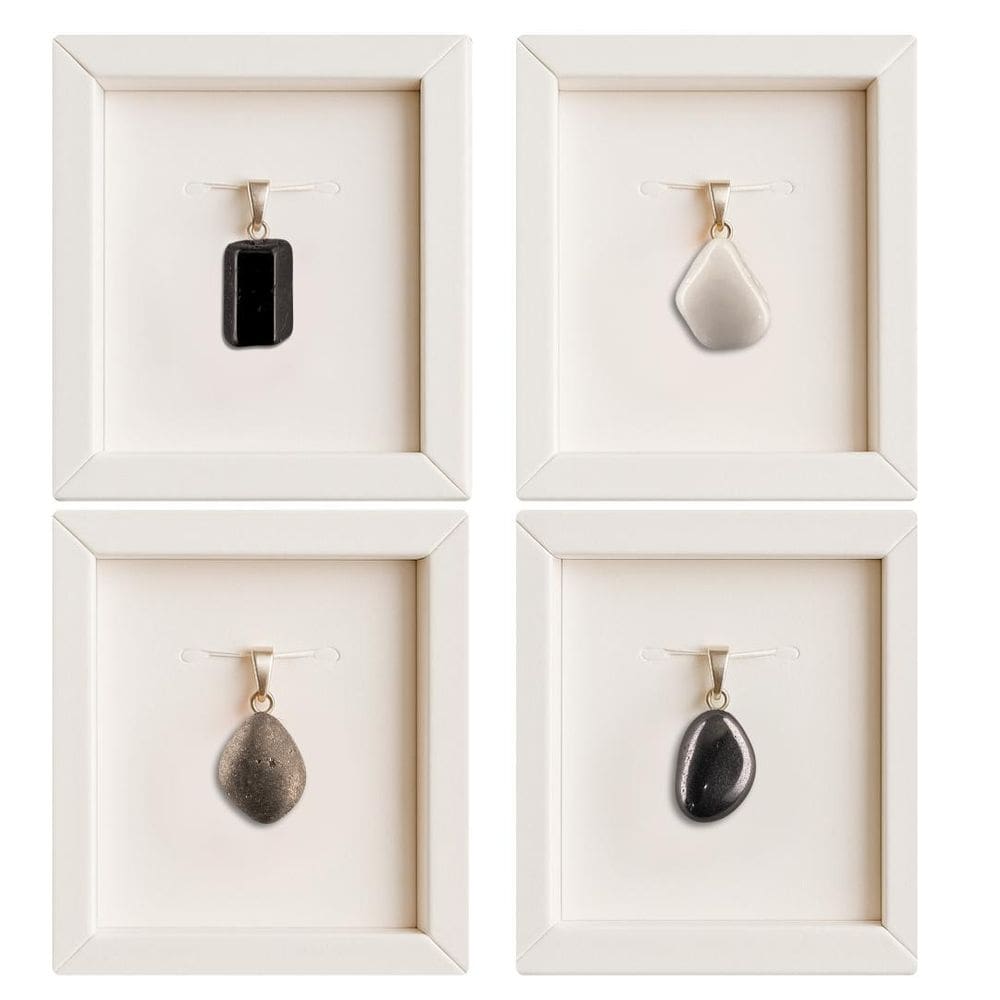 Kit 4 Pingentes: Turmalina Negra, Quartzo, Pirita, Hematita