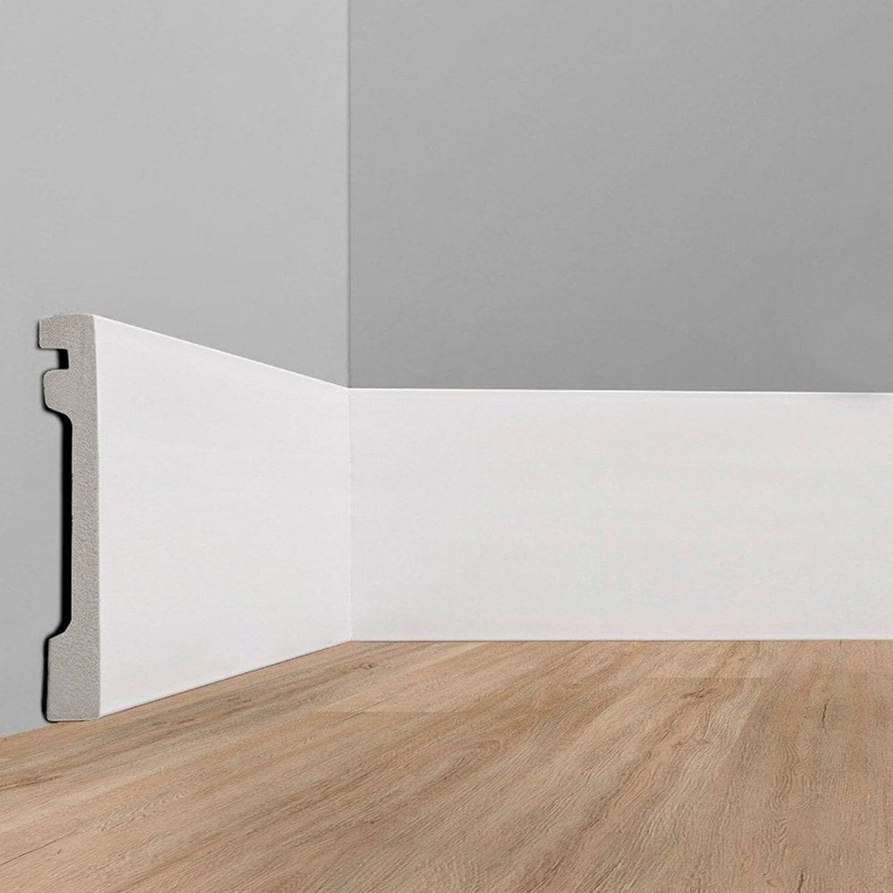 Kit Rodapé de Poliestireno Liso 12 Barras 10cm X 240cm Rende 28,80 Metros Lineares Ecomex Branco