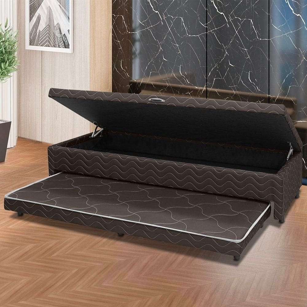 Base Box Solteiro Baú com Cama Auxiliar 46cm X 88cm Imperatriz Marrom