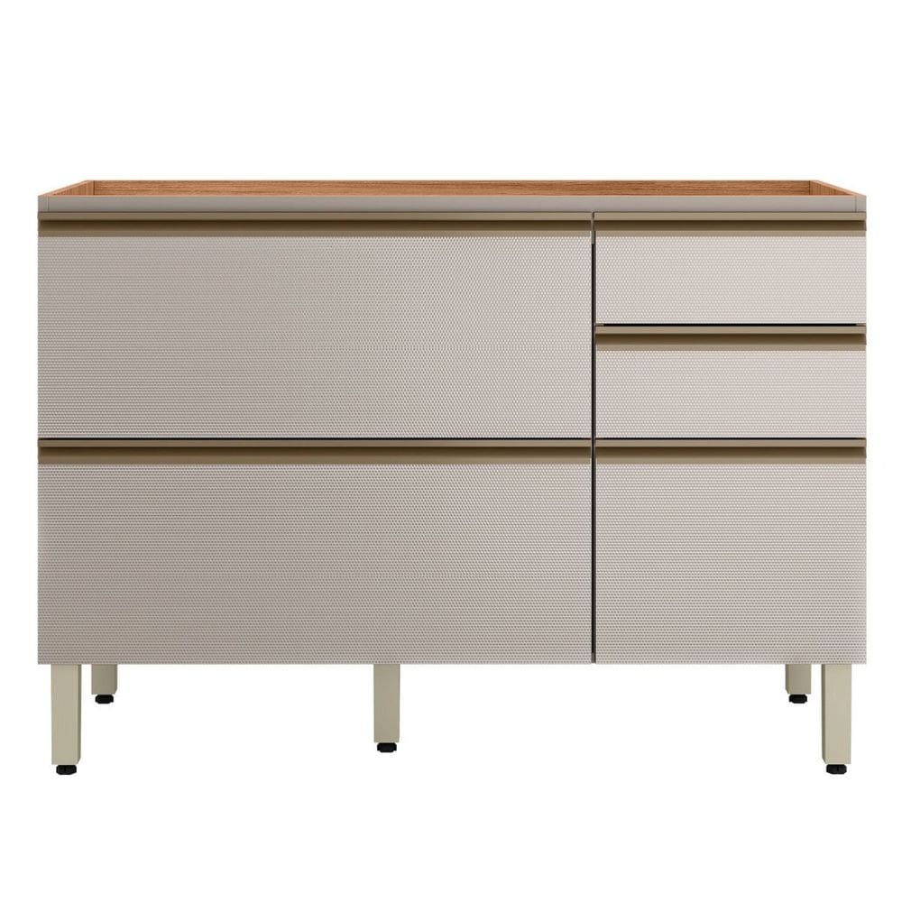 Balcão Mdf 1 Porta Basculante 4 Gavetas para Pia 120cm Proença Nogueira/Nude Prime