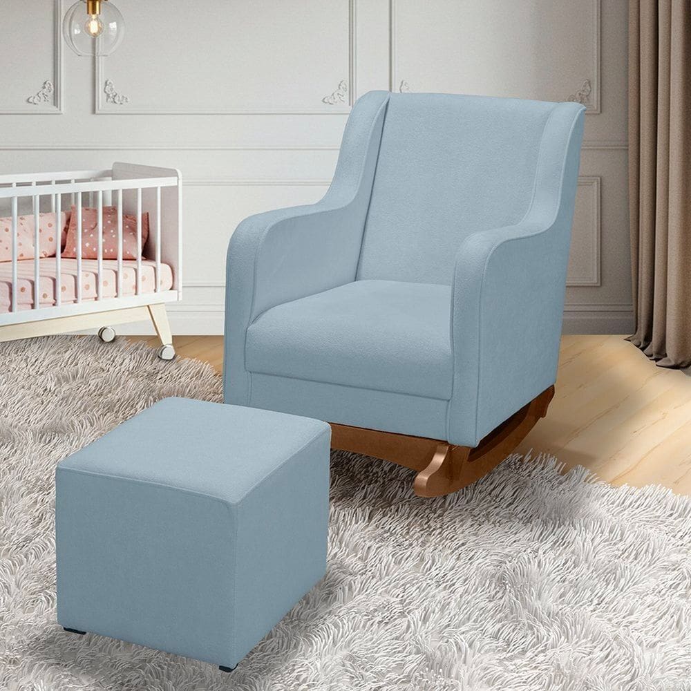 Poltrona de Amamentação com Balanço Bouclê com Puff Aquila Plus Azul Claro
