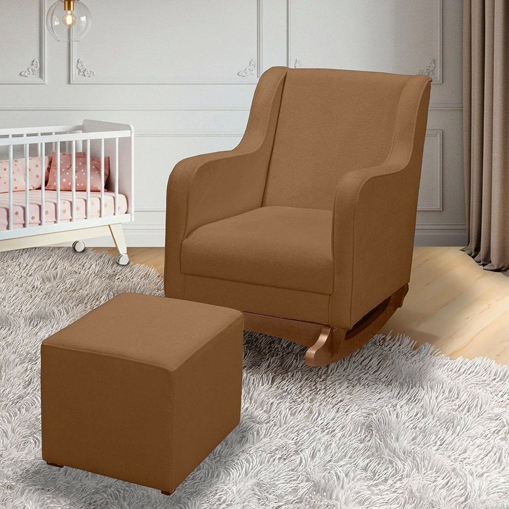 Poltrona de Amamentação com Balanço Bouclê com Puff Aquila Plus Ocre