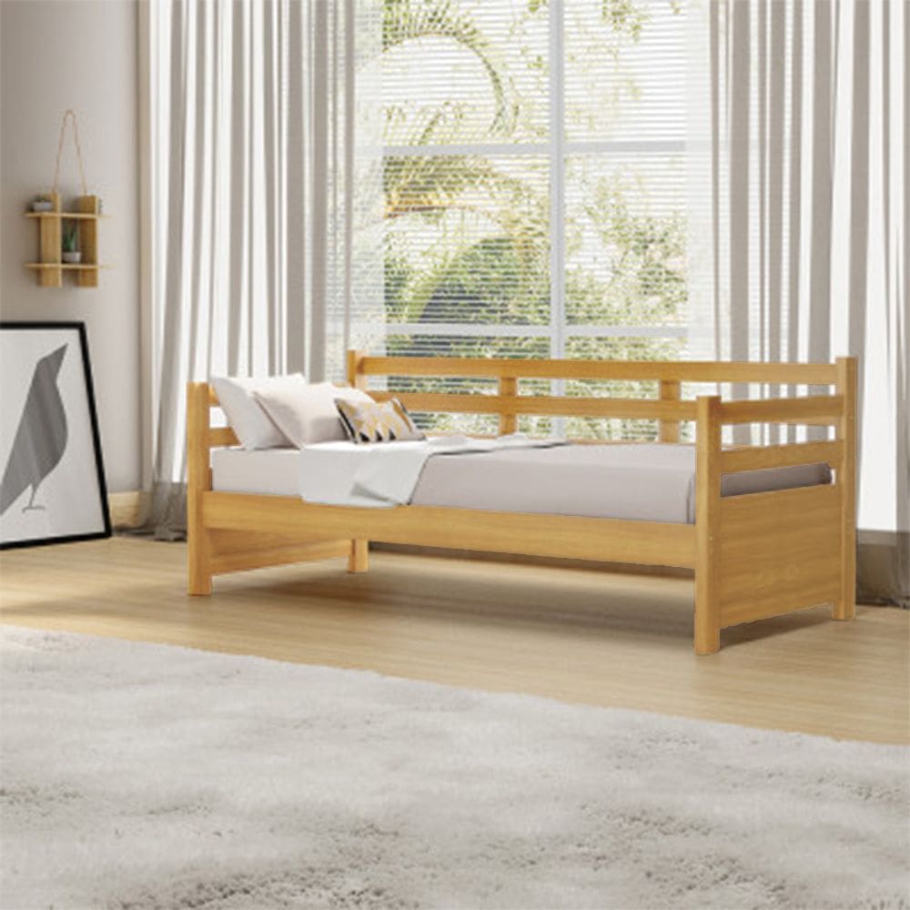 Sofá Cama Vintage Enjoy Mona Madeira com Colchão Imbuia Acompanha Nicho