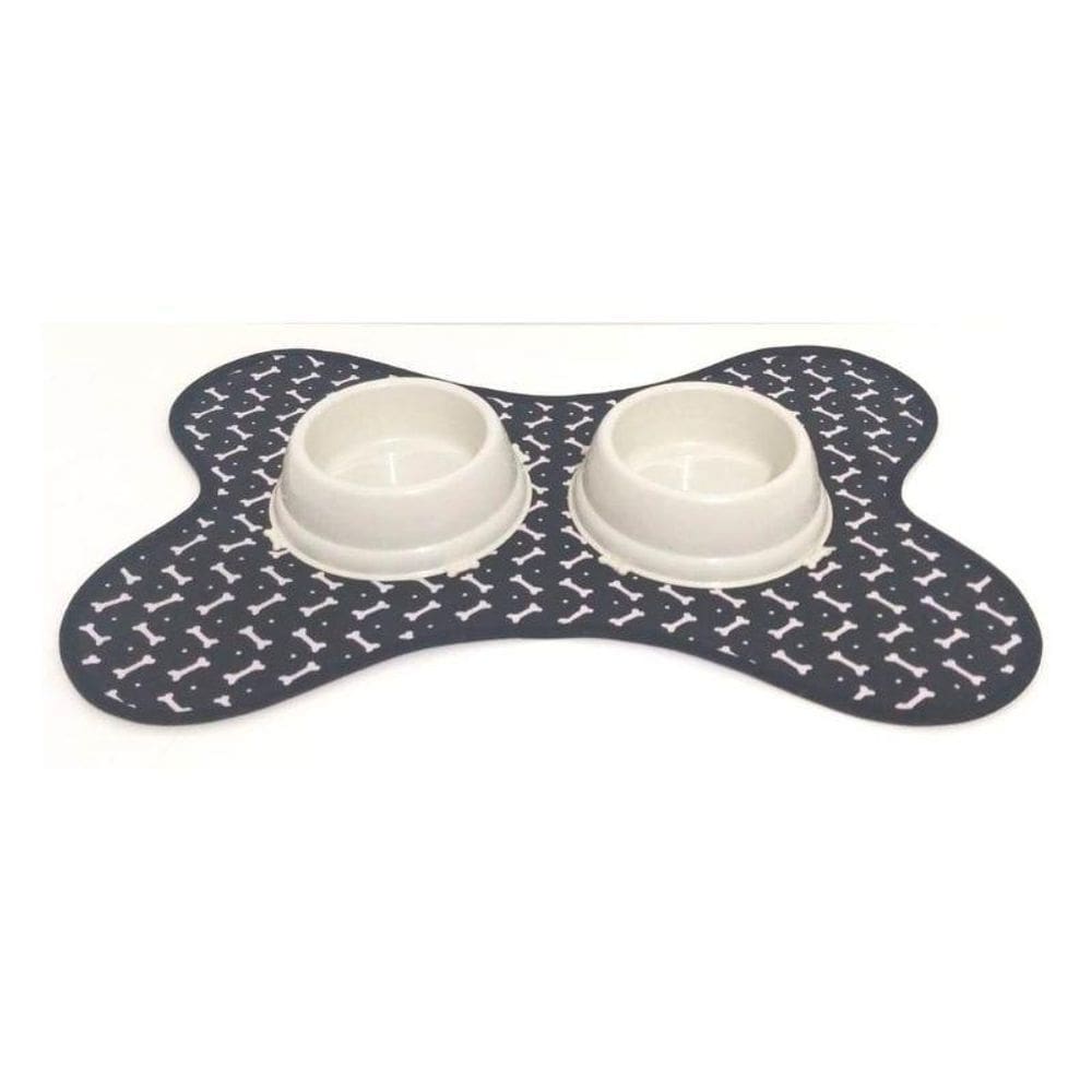 Kit Tapete Comedouro/Bebedouro Bege - Preto