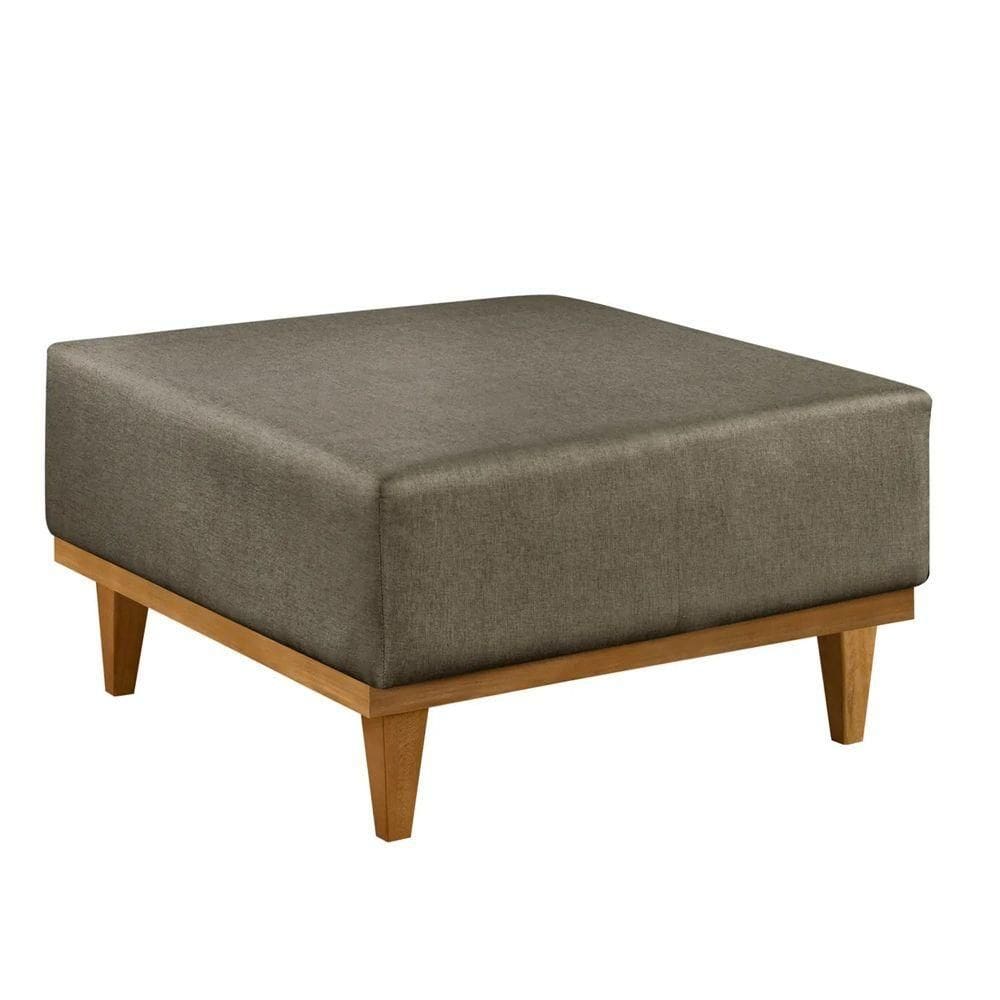 Puff Luxo Corino Retangular Base Mesa Madeira Lar & Estilo Marrom