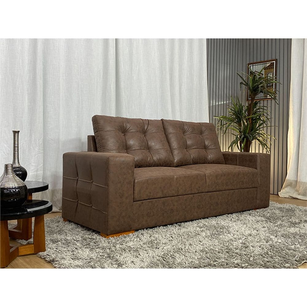 Sofá 3 Lugares Living Corino Marrom Miami