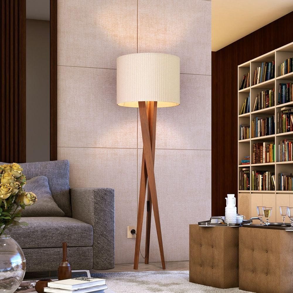 Luminária Abajur Tripé De Chão Paris Retrô Moderna Bivolt - Bege