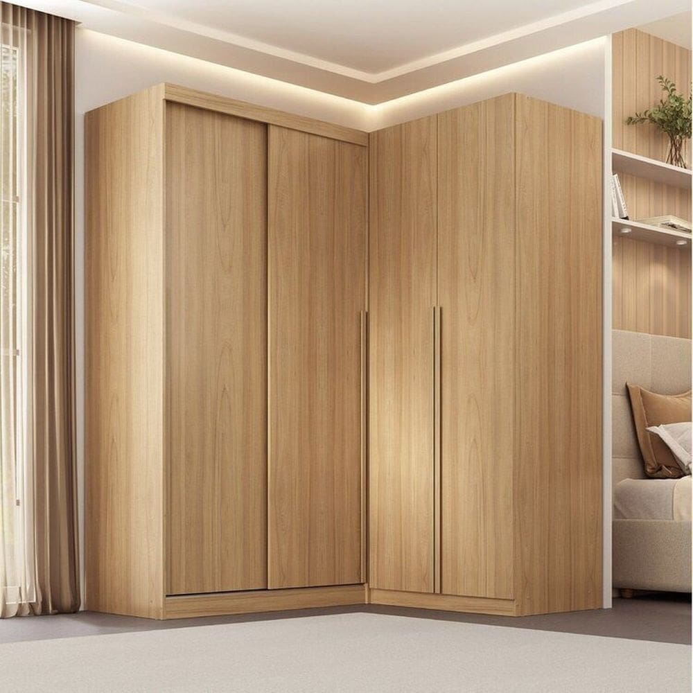 Guarda-roupa Modular de Canto 2 Peças 2 Portas com 2 Portas de Correr Jade Cabecasa Madeiramadeira Avelã