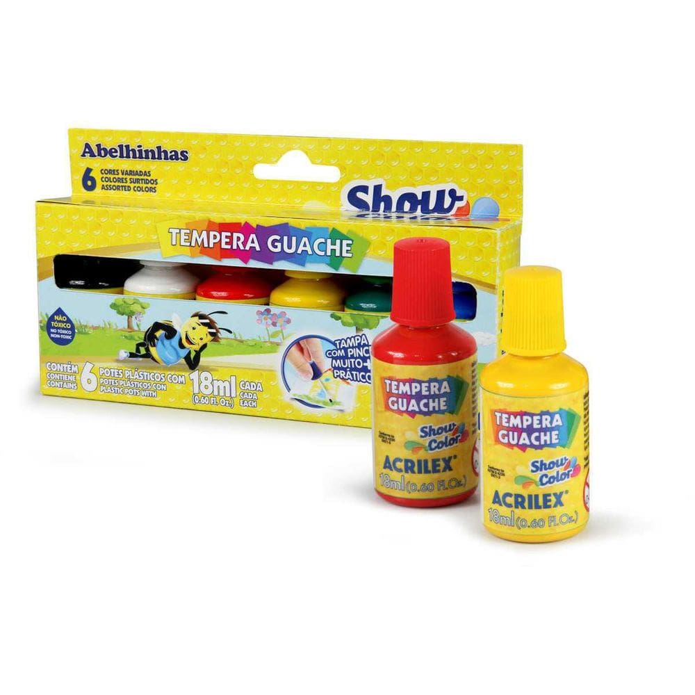 Tinta Guache 015Ml Show Color 18Ml Com Pincel 6 Cores