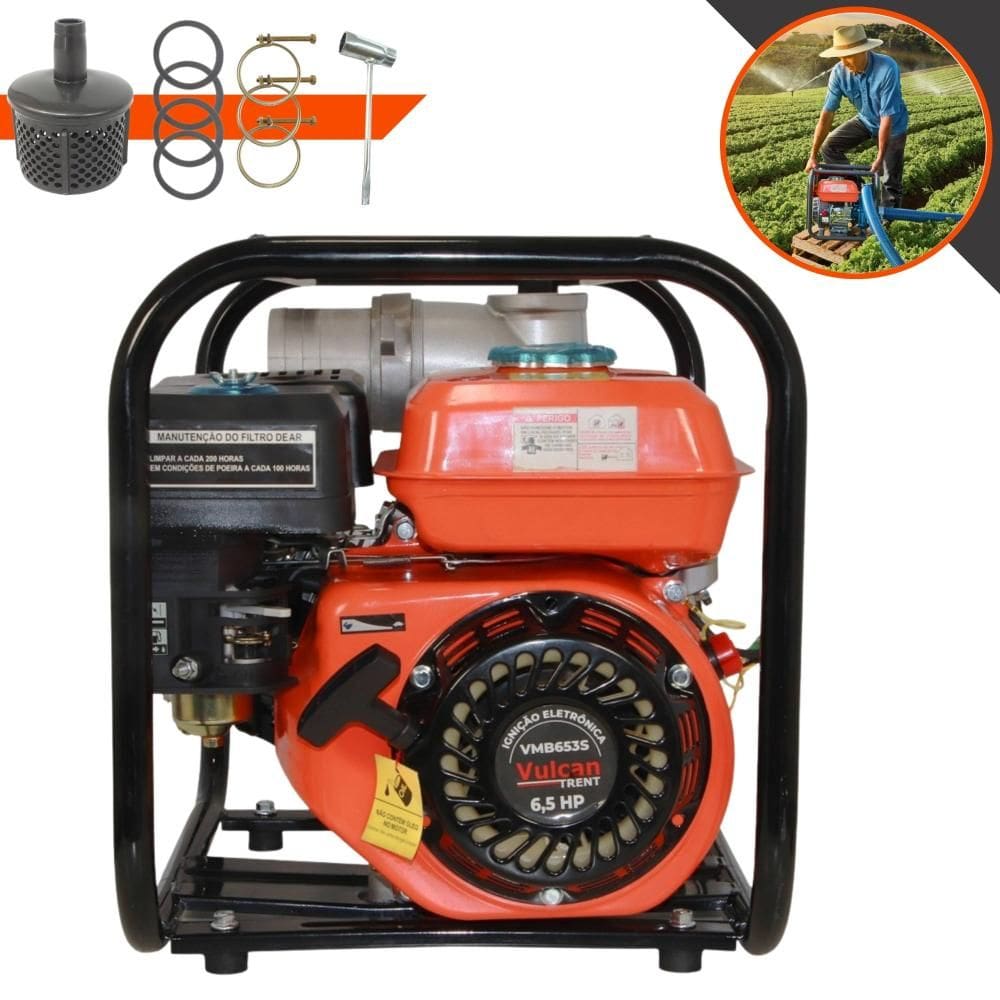 Motobomba À Gasolina Vulcan VMB-653S 196cc 6,5HP 4.000rpm 4T Auto Escorvante Com Vazão de 60m³ 30MCA Mangueira de 3 Polegadas