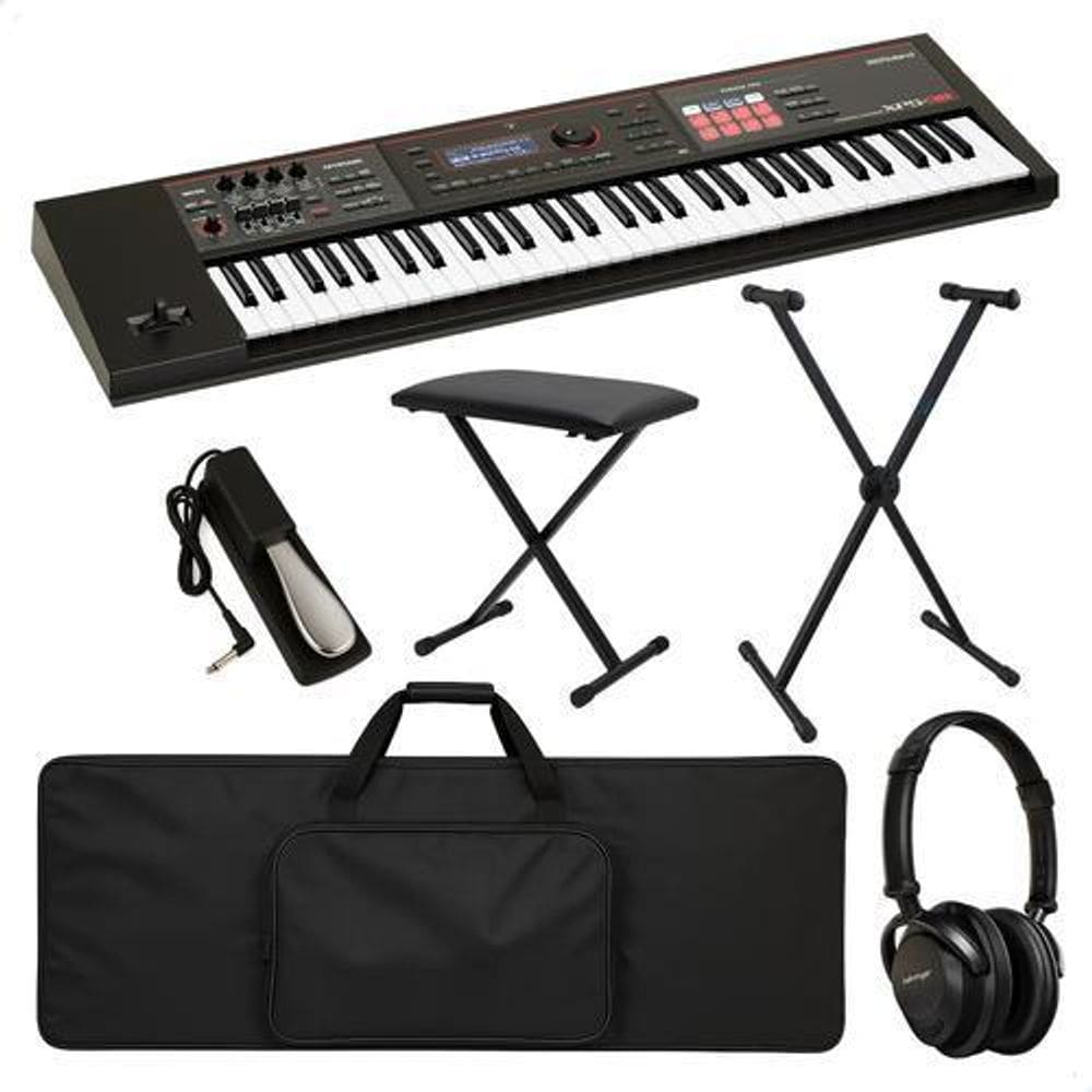 Kit Teclado Sintetizador Roland 61 Teclas Xps30 Bk Preto