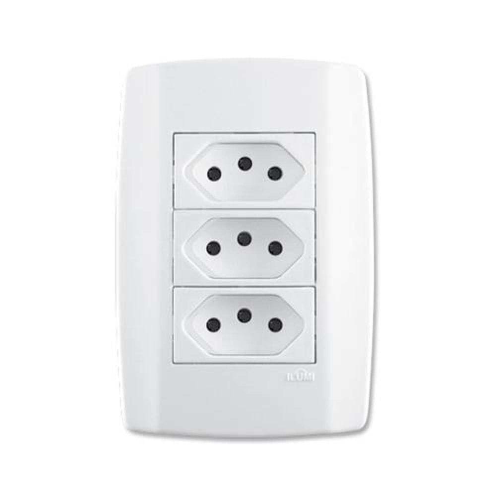 Conjunto 3 Tomadas 3p 10a Linha Slim Ilumi - Kit Elétrico Residencial