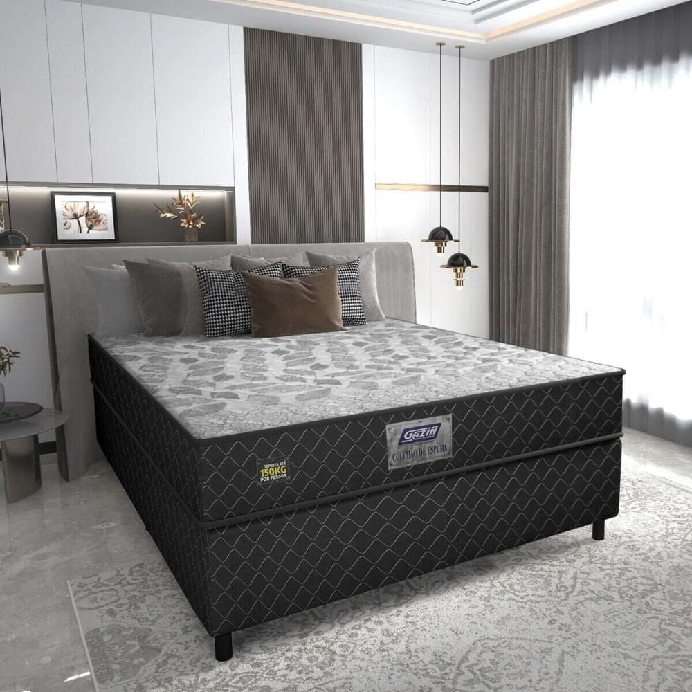 Cama Box Conjugado Casal com Colchão (138x57x188) Sonopro Gazin CR35338 Preto