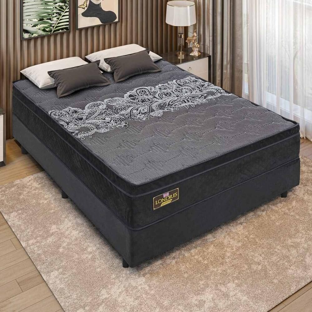 Cama Box Conjugado Casal com Colchão (138x71x188) Londres Gazin CR35319 Preto