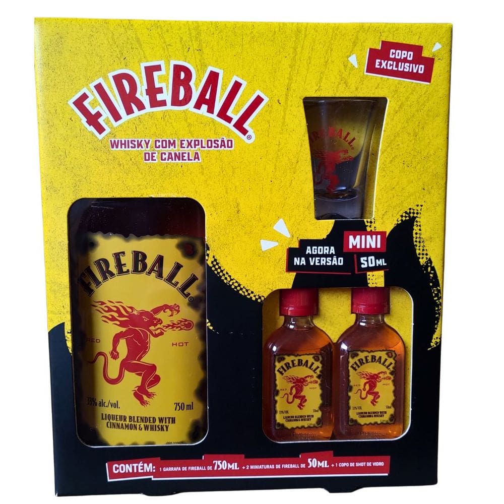 Kit Licor Fireball 750ml + 2 Miniaturas 50ml + Copo De Shot