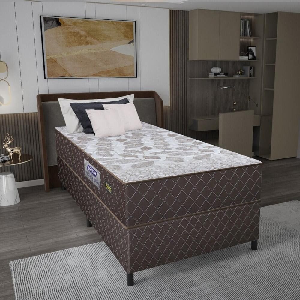 Cama Box Conjugado Solteiro com Colchão (88x57x188) Sonopro Gazin CR35336 Marrom