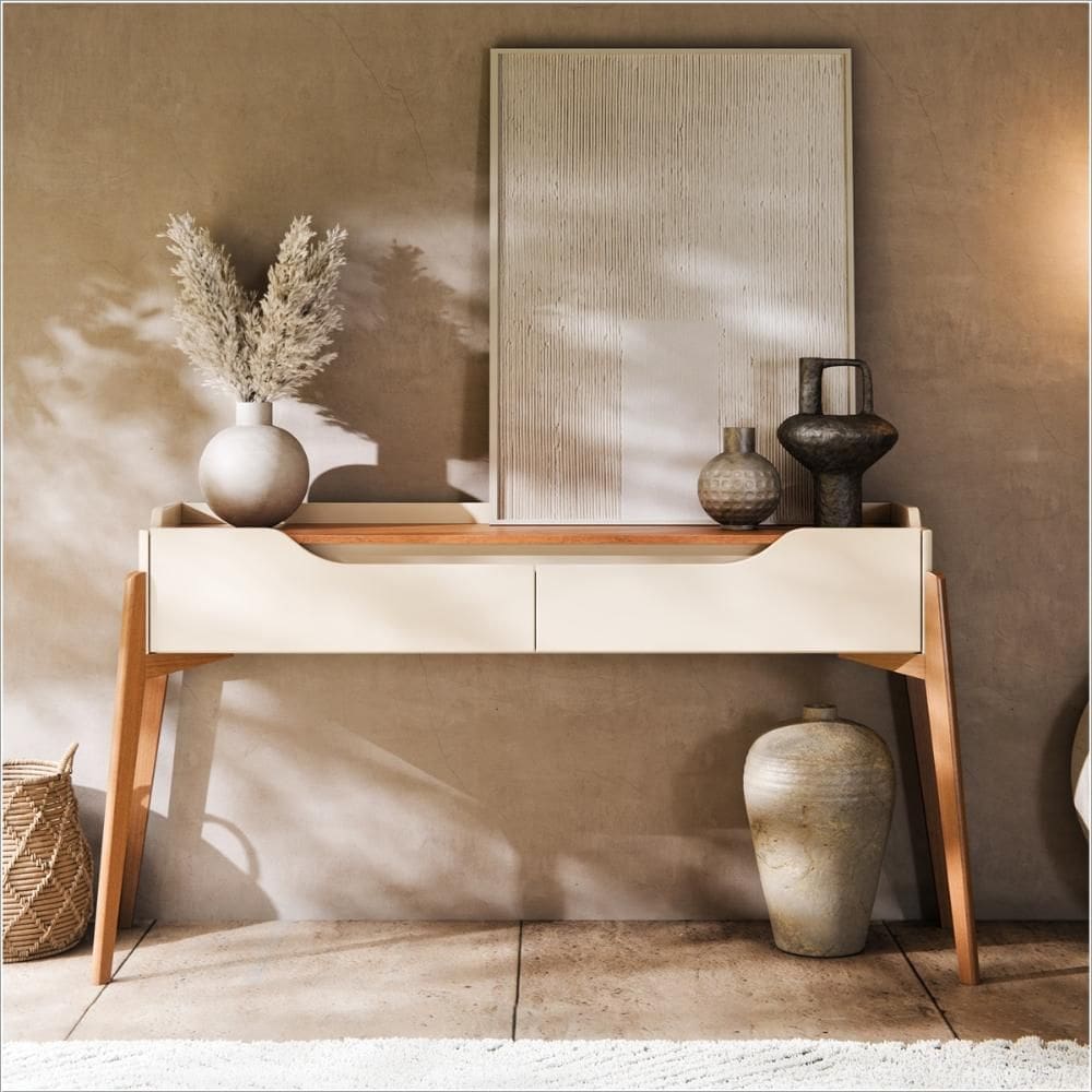 Aparador Studio 1,60m Off White Nature com 2 Gavetas e Pés em Madeira Maciça 59233 Imcal