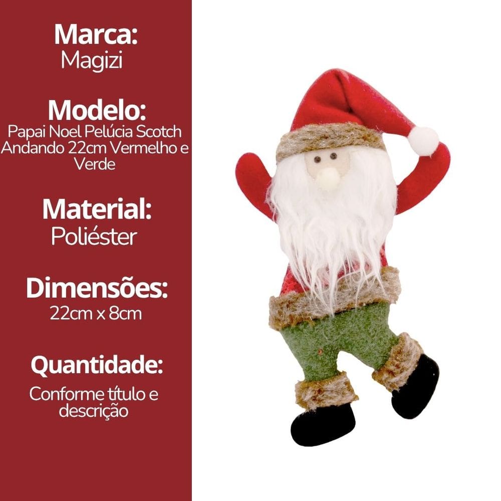 Papai Noel Pelúcia Scotch Pendente Vermelho e Verde 22cm - Magizi