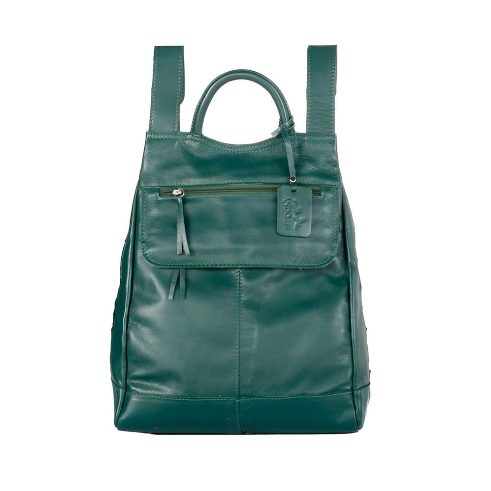 Mochila Feminina Malu em Couro autêntico Verde Musgo 6 Bolso
