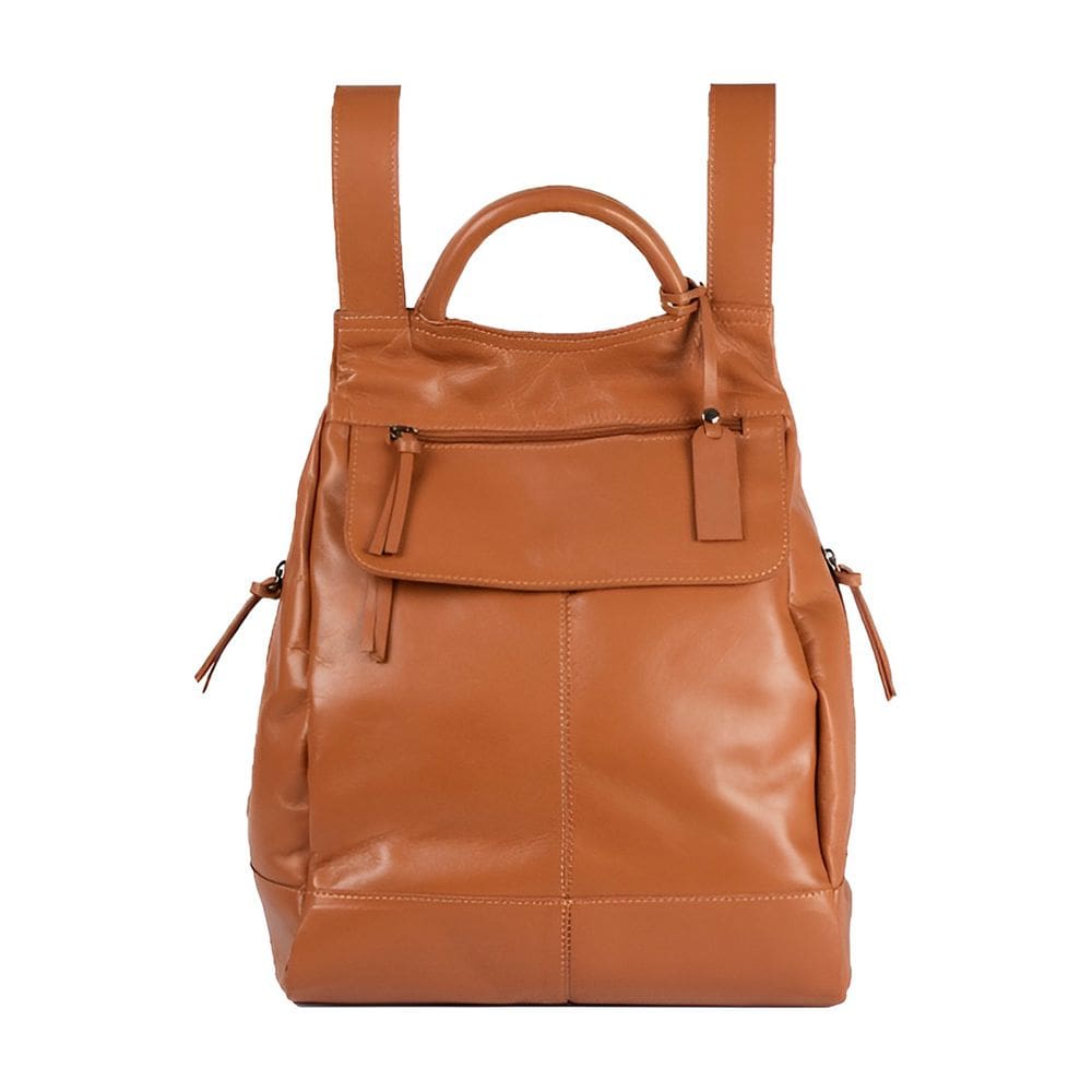 Mochila Feminina Malu em Couro autêntico Cor Caramelo 5Lt