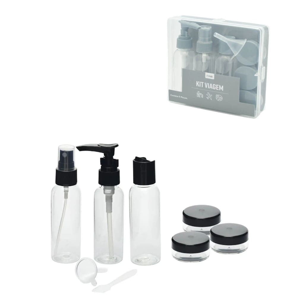 Kit de Frascos Com Case Organizador para Viagem 9 Peças