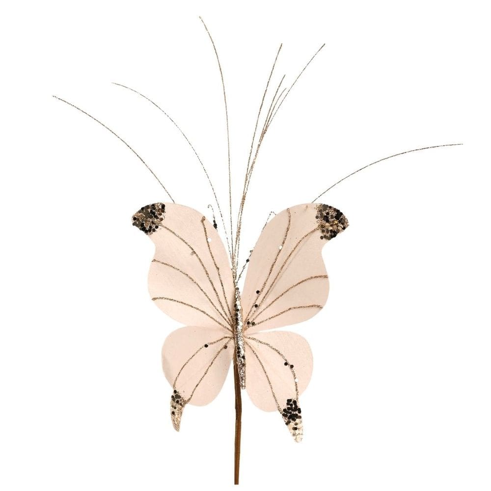 Borboleta Pick Natal Champanhe Full Glitter Luxo 23cm - Magizi