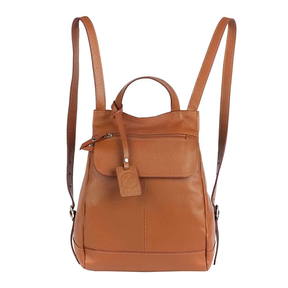 Mochila Feminina Maluzinha em Couro autêntico Cor Caramelo