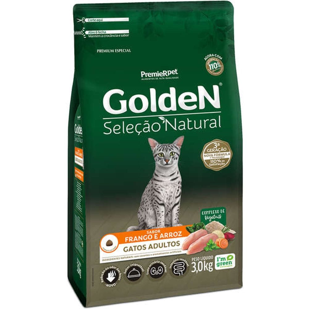 Golden Seleção Nat. Gatos Ad. Fran/Arroz 3 Kg
