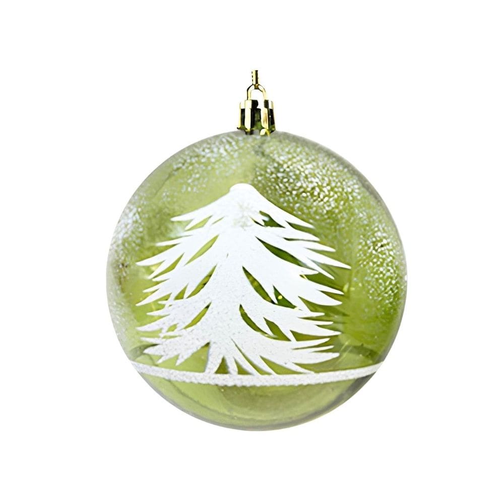 Bola de Natal Verde Decorada Translúcida Pinheiro Nevado 10cm - Magizi