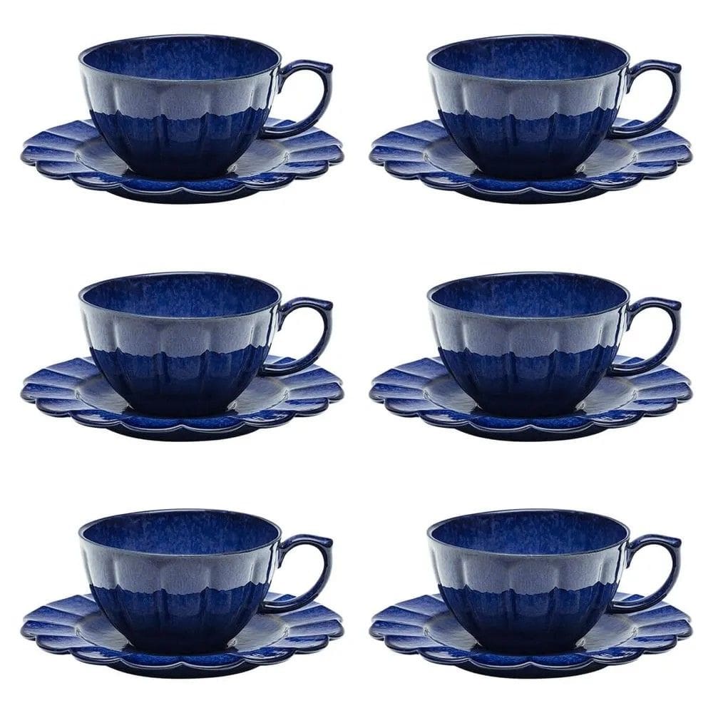 Conjunto de Xícara de Chá com Pires 06 Peças Flora Amor-Perfeito Oxford