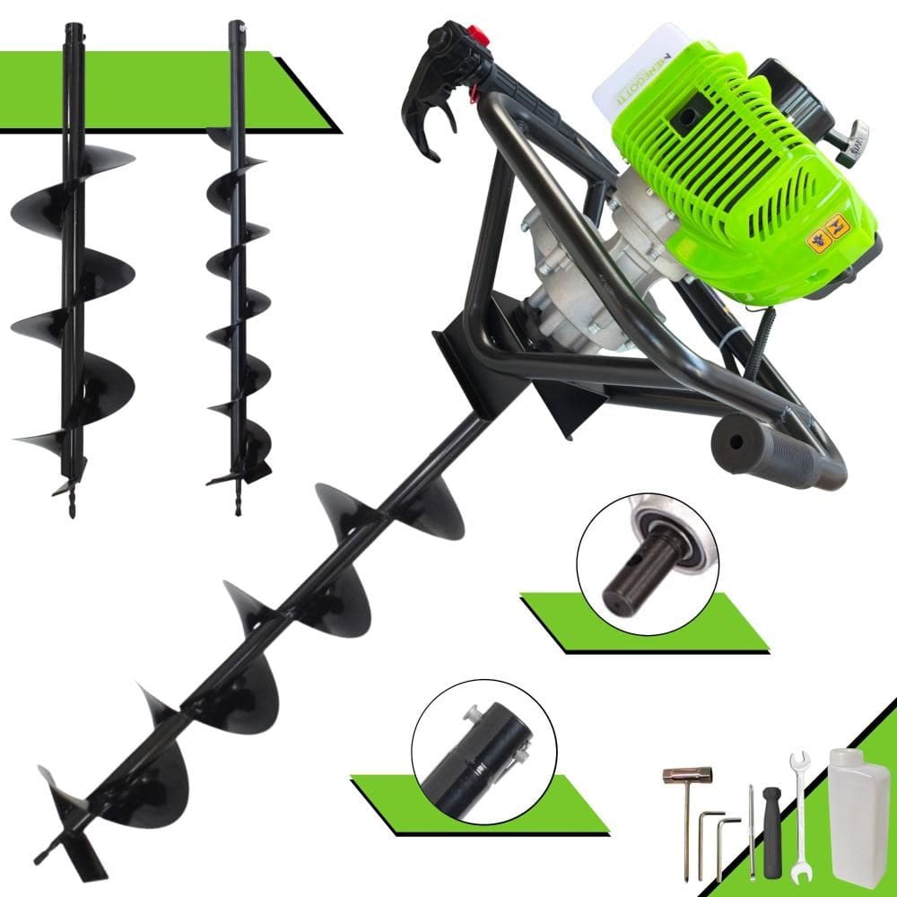 Trado Motorizado À Gasolina 2T Menegotti MPS52 52cc 1,8HP 9.000rpm Perfurador de Solo Completo Com 3 Brocas 80x10cm, 80x15cm e 80x20cm