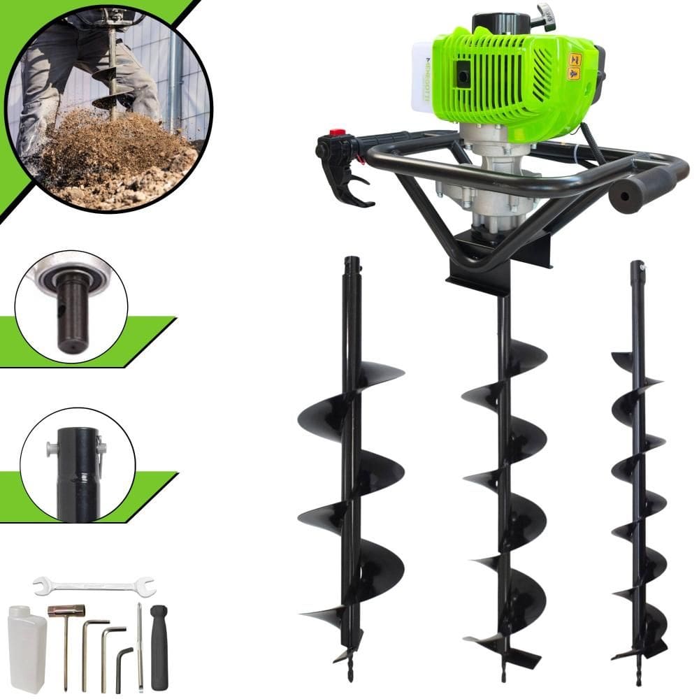 Perfurador de Solo Trado Motorizado Menegotti MPS52 À Gasolina 2T 52cc 1,8HP 9.000rpm + KIT 3 Brocas 80x10cm, 80x15cm e 80x20cm P/ Elevação de Cercas