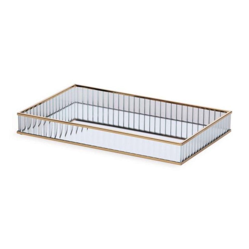 Bandeja Decorativa Dourada Metal E Vidro M 28,5X17,5Cm 19603