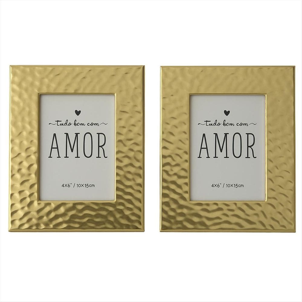 Kit 2 Porta Retratos Dourado Moderno Decorativo Texturado