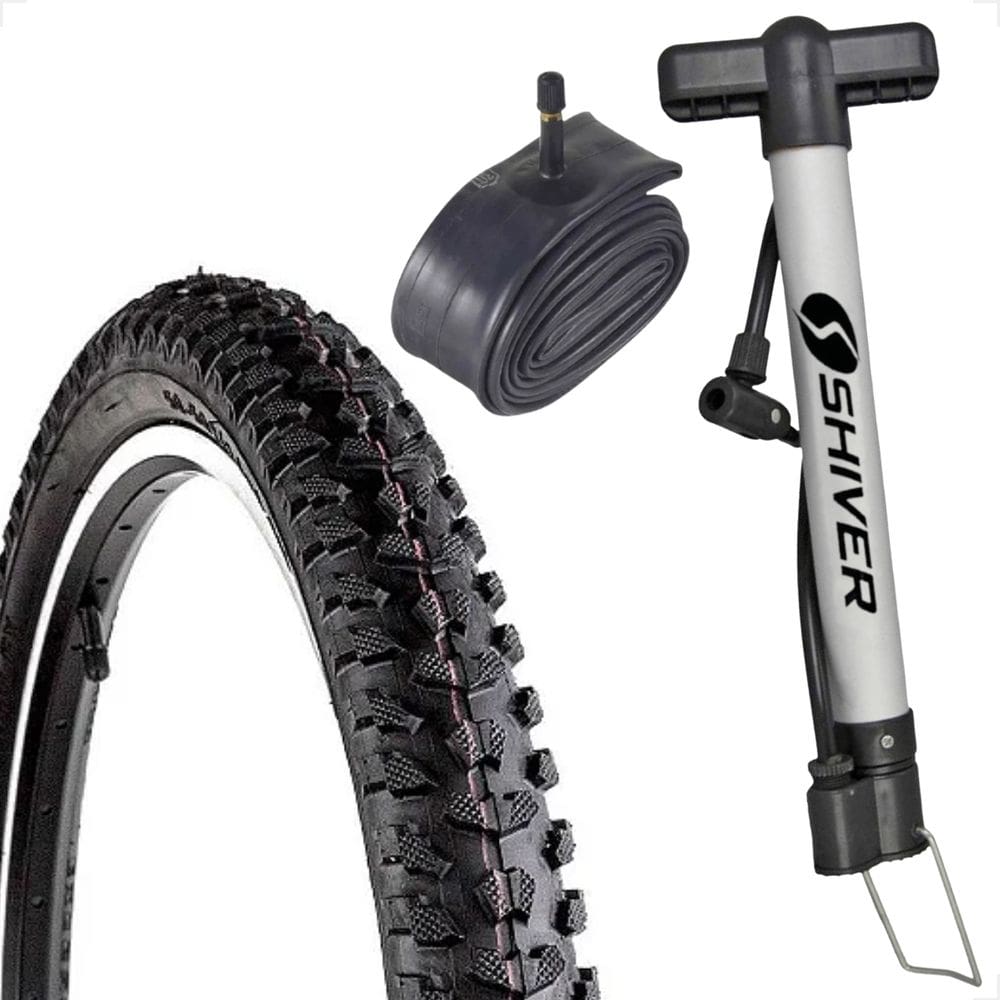 Pneu bicicleta Levorin Excess aro 26 x 1.95 Cravudo banda leve + Camara bico grosso + Bomba de ar