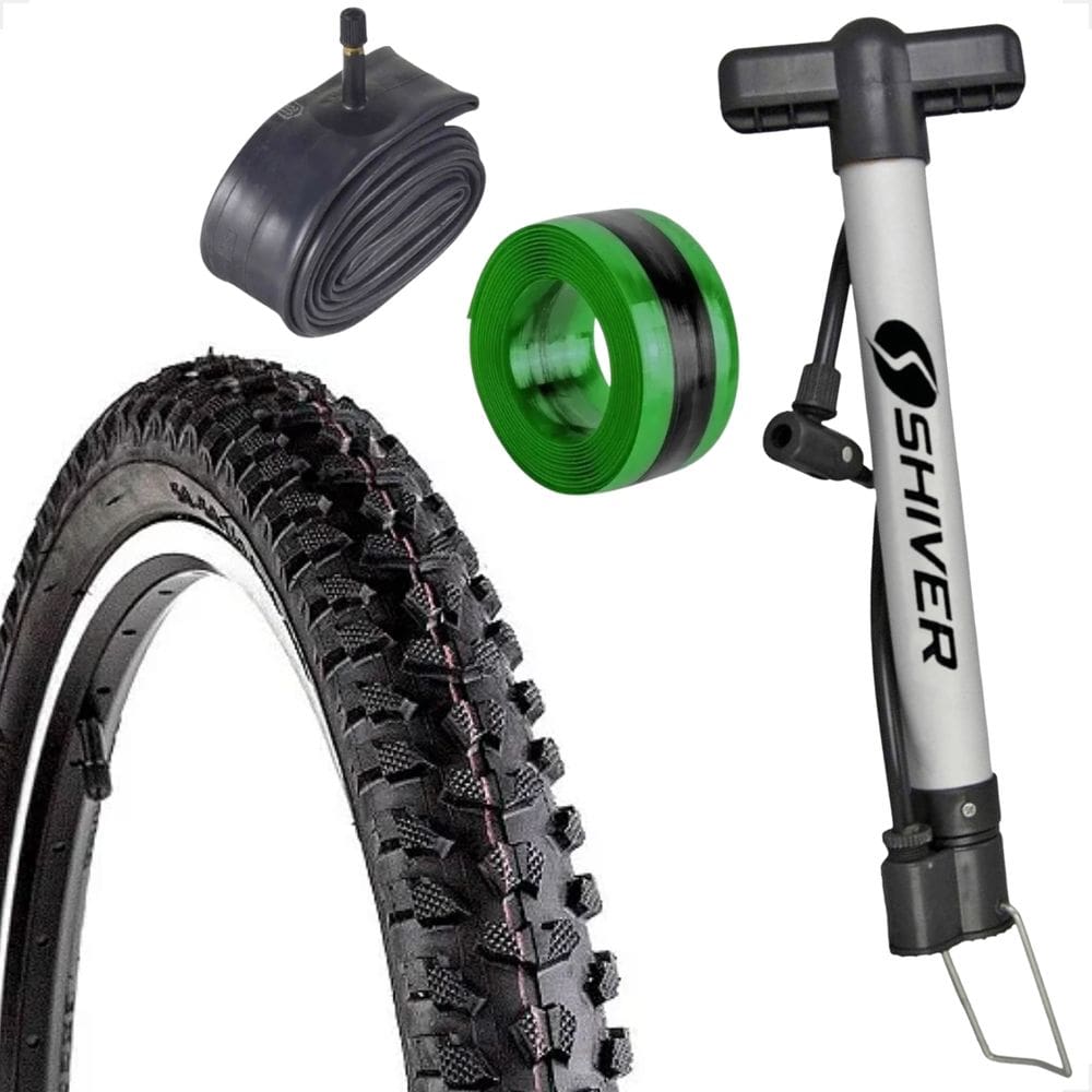 Pneu bicicleta Levorin Excess aro 26 x 1.95 Cravudo banda leve + Camara bico grosso + Bomba + fita