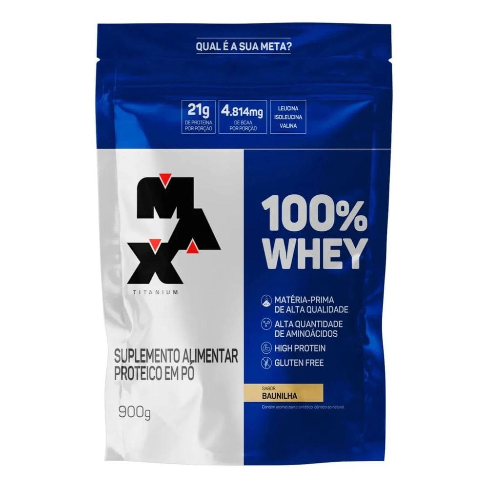 100% Whey Protein Concentrado 900g Max Titanium Sabor Baunilha Refil