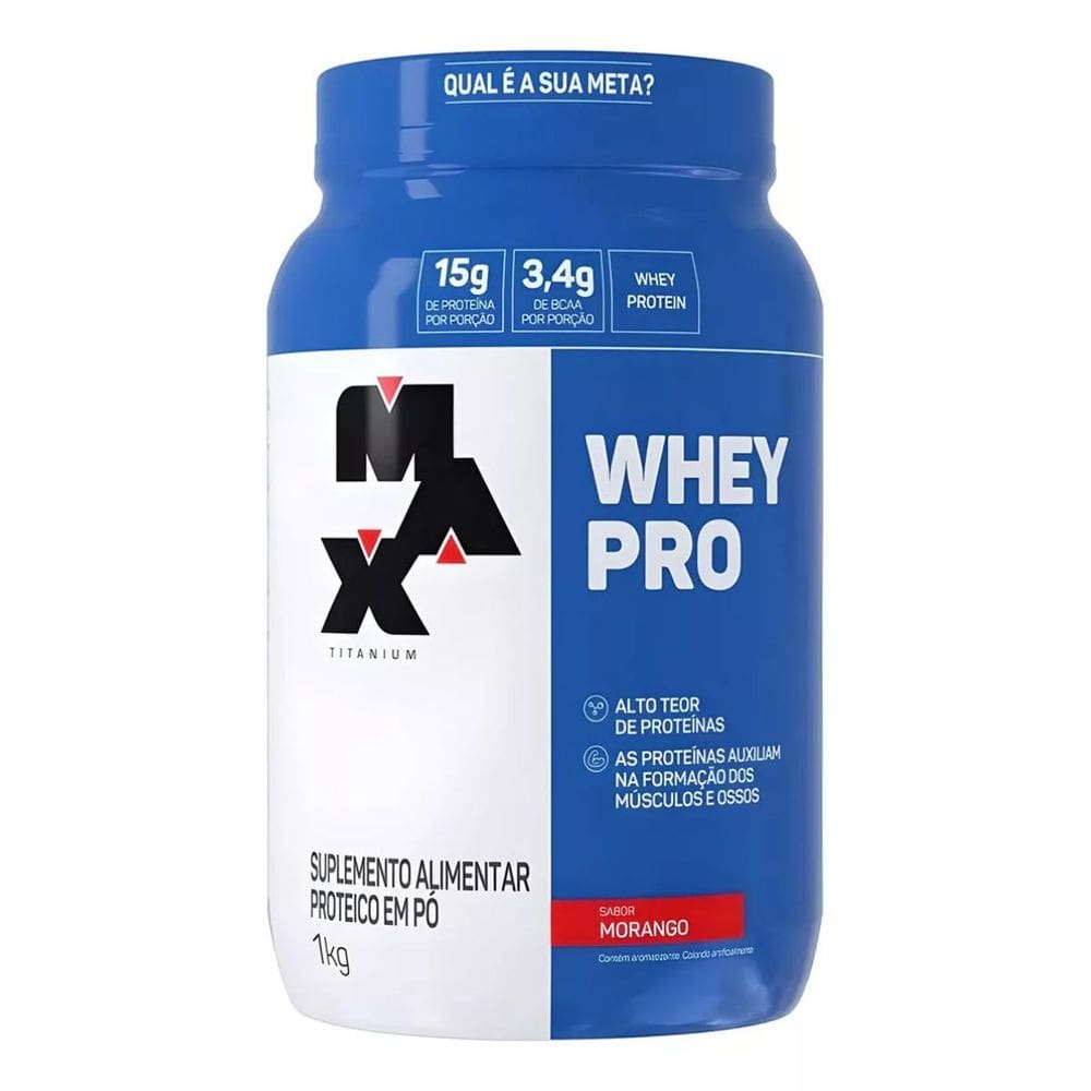 Suplemento Academia Whey Pro Max Titanium Concentrado Pote 1kg Sabor Morango