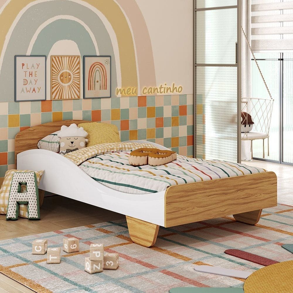 Cama Infantil 100% Mdf Olívia Espresso Móveis Branco Brilho/Amêndoa