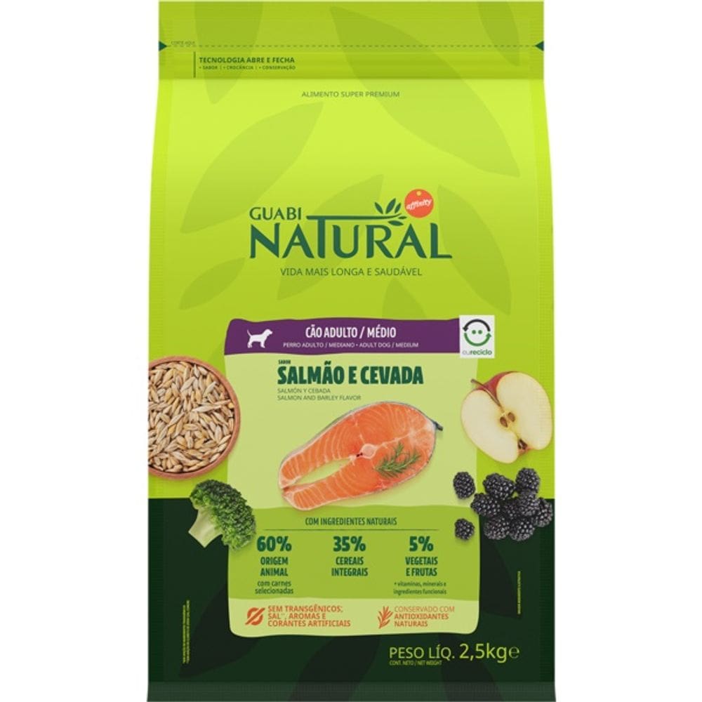 Guabi Natural Caes Ad. Medio Salmao/Cevada 2,5Kg