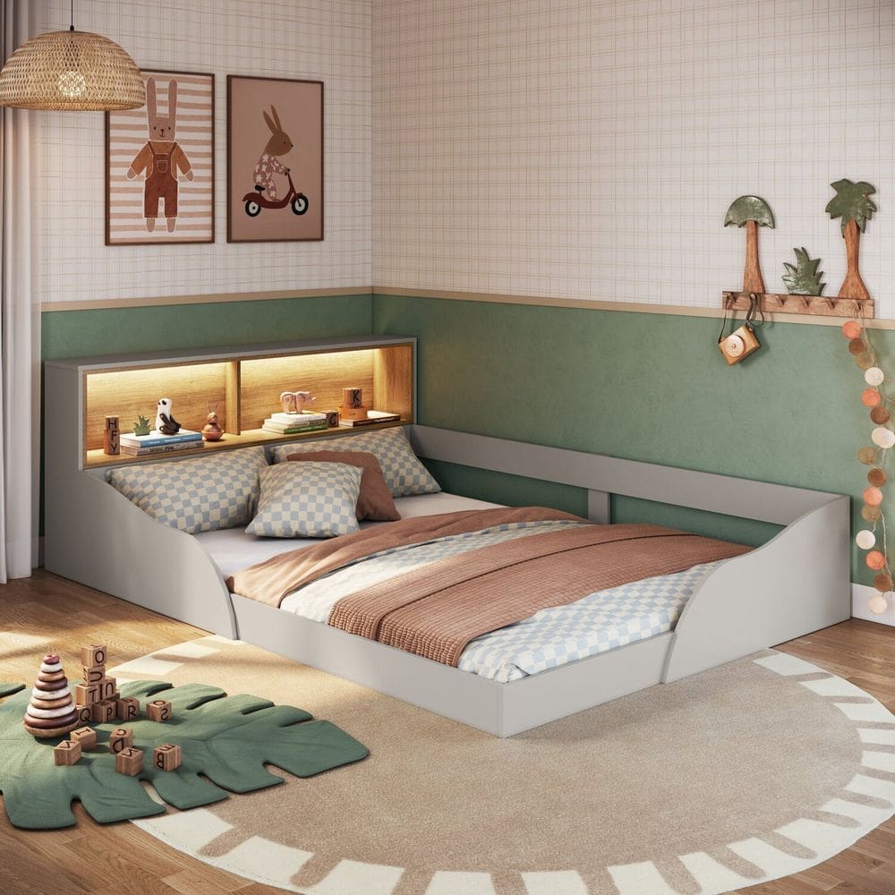 Cama Montessoriana Casal Infantil com Protetor e Iluminação Led Lille Arenas