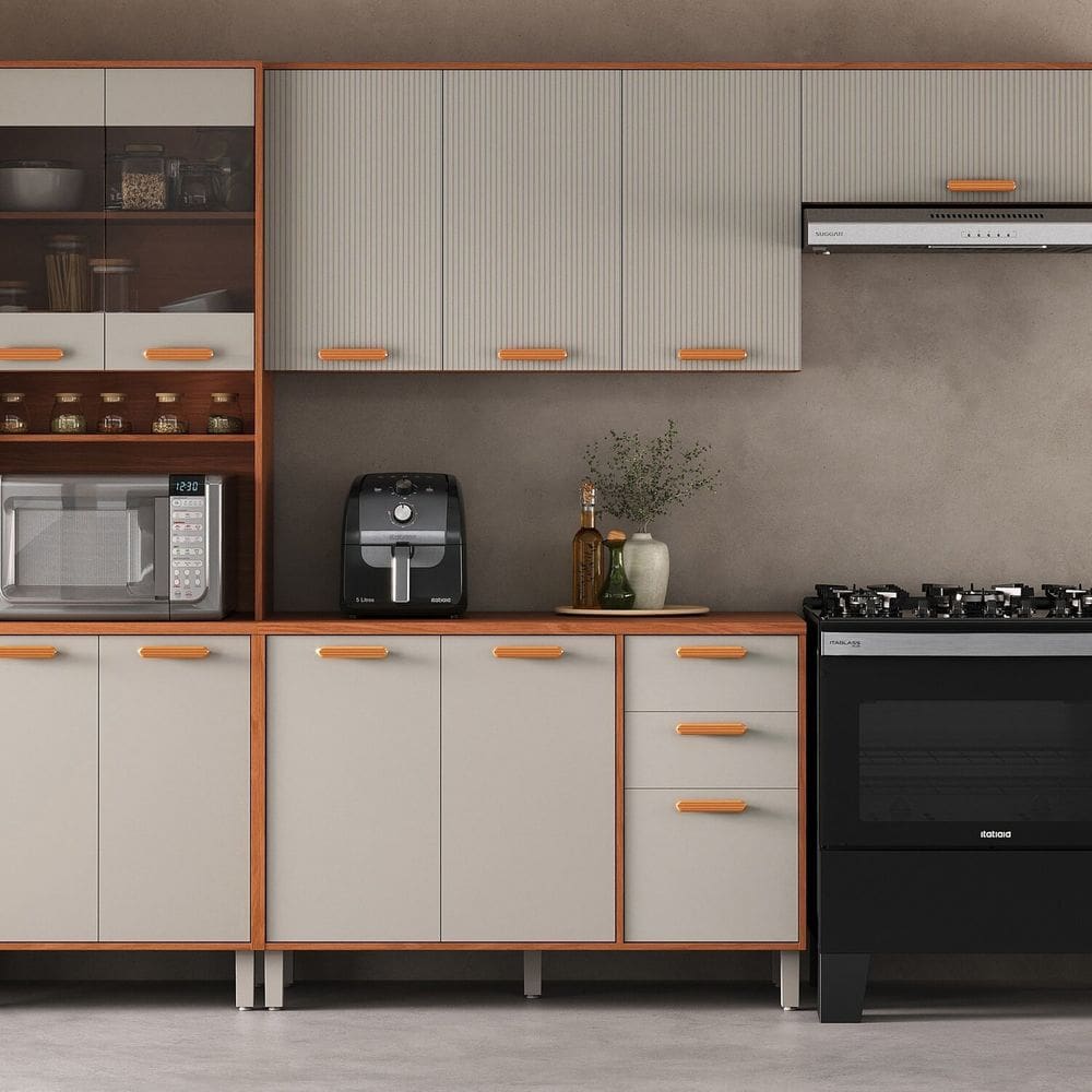 Cozinha Completa Modulada 4 Peças Itafriz Itatiaia Cinamomo/Cinza