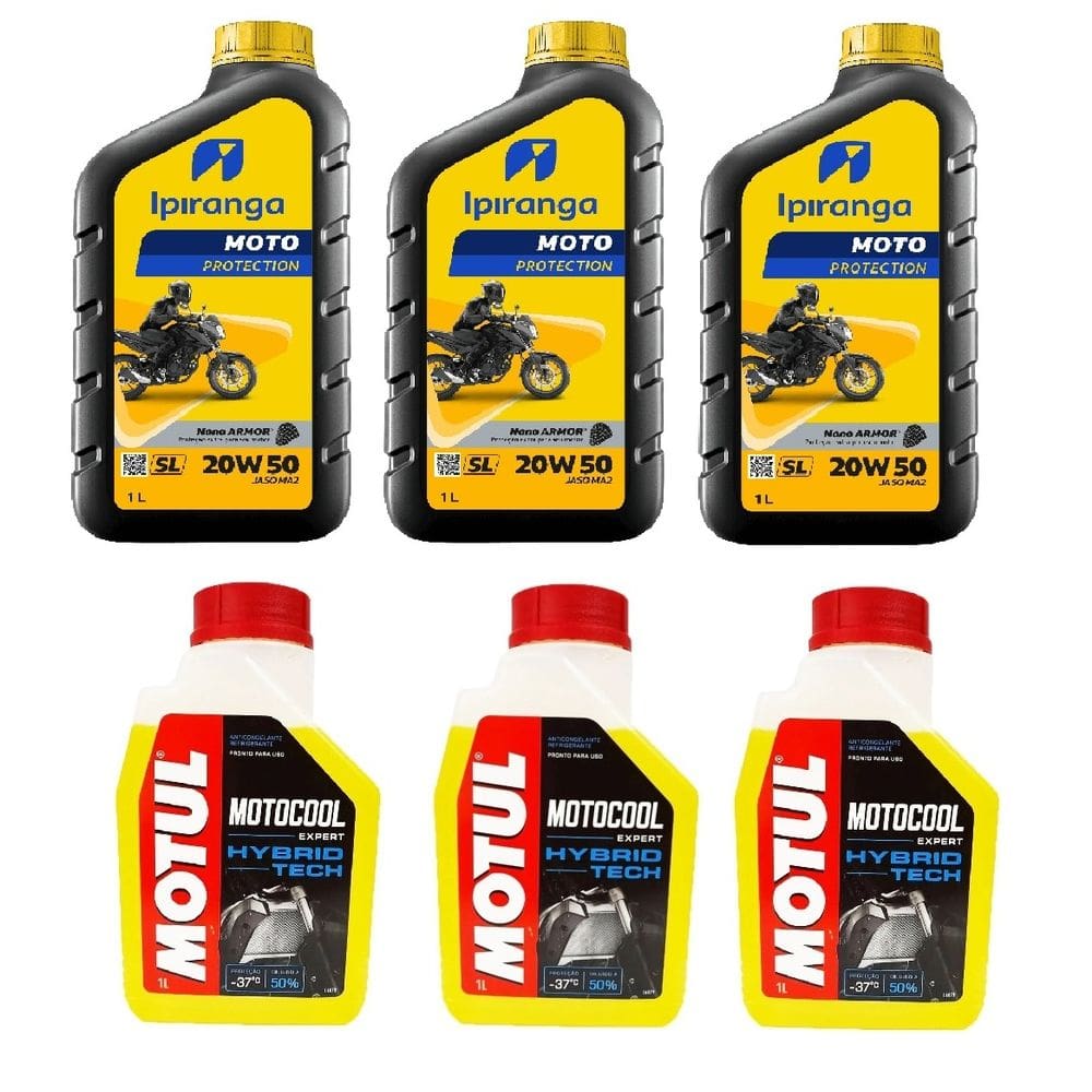 KIT TROCA OLEO COMPLETO IPIRANGA MOTOR PROTECTION 20W50 MINERAL SL MT09 Xj6 + 3 ADITIVOS MOTOCOOL MOTUL