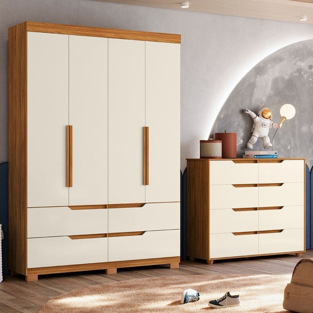 Conjunto Infantil Guarda-Roupa e Cômoda Circus Cinamomo / Off White