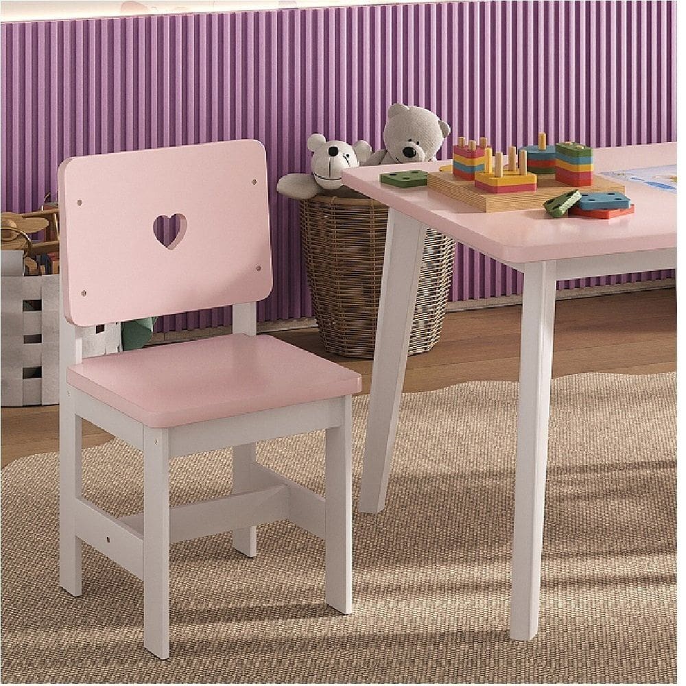 Cadeira Infantil em Madeira Maciça 29cm X 57,5cm Sofia Branco/Rosa