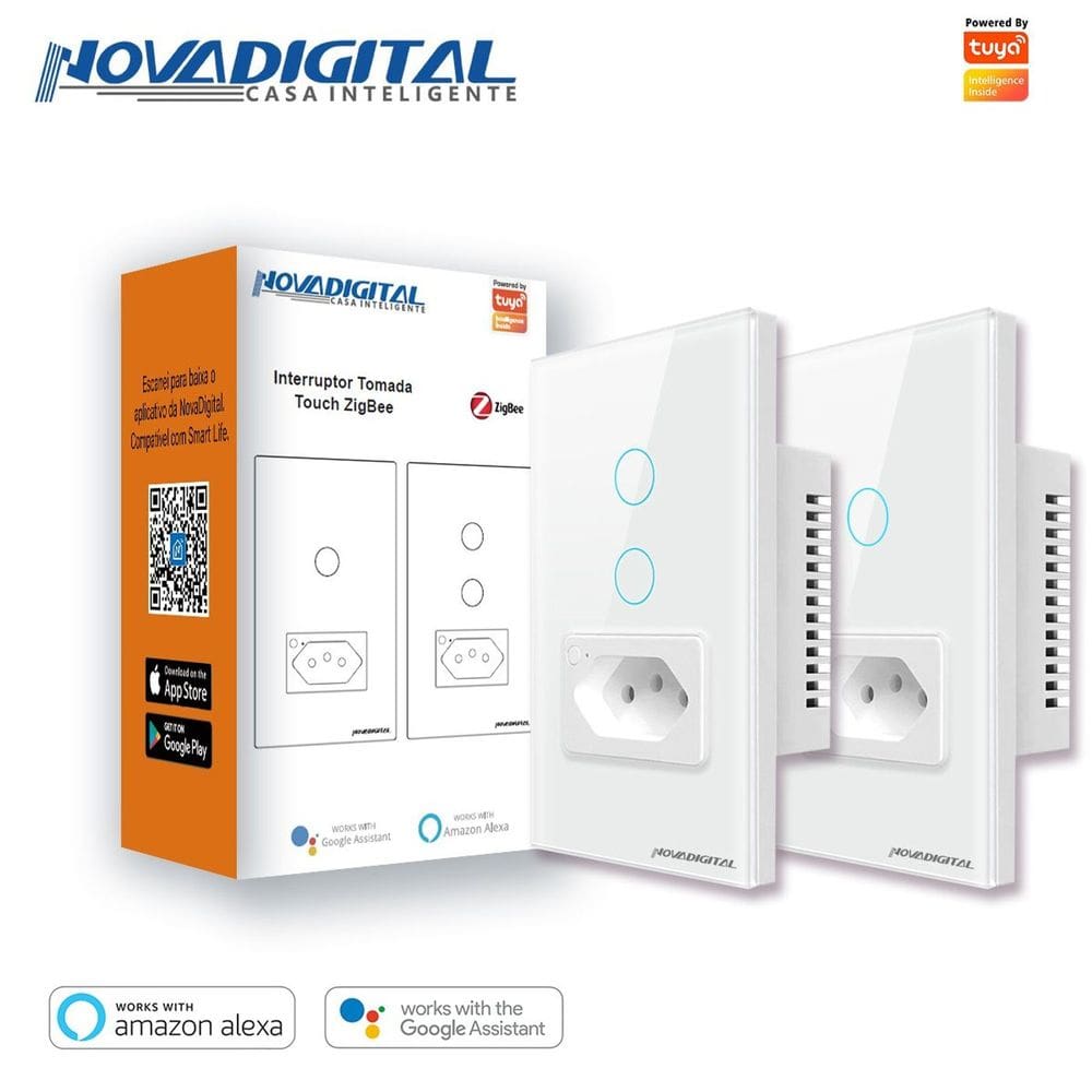 Interruptor Inteligente 1 Botão E 1 Tomada Smart Life Repetidor Zigbee Novadigita Branco ZIT-WK-01-W
