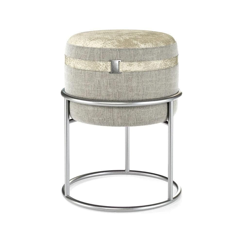 Puff Redondo Base Metal Decorativo Lar & Estilo Cinza