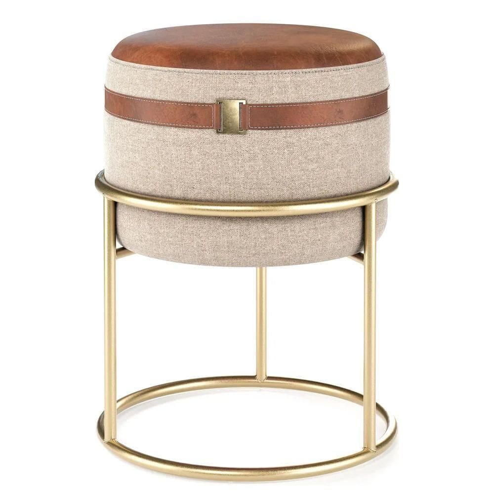 Puff Redondo Base Metal Decorativo Lar & Estilo Marrom
