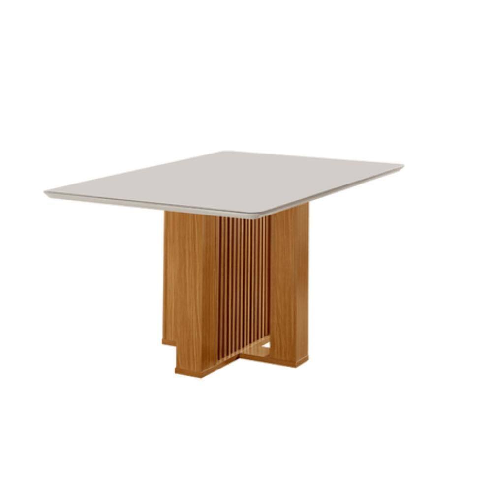 Mesa de Jantar Retangular com Tampo de Vidro Lisboa Cinamomo e Off White 135cm