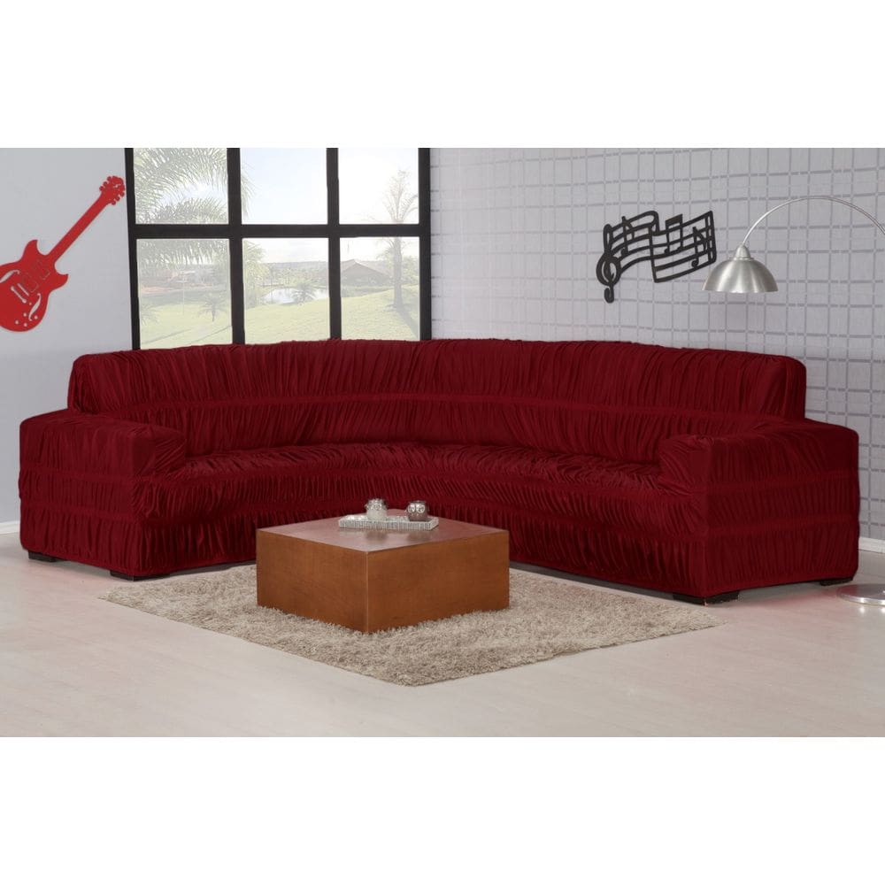 Capa De Sofá De Canto Em Malha Com 21 Elásticos Vinho